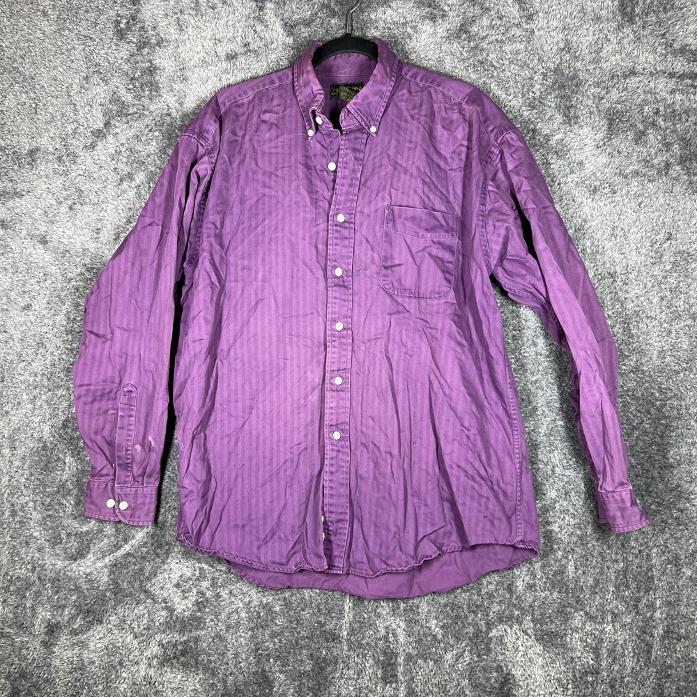 Cambridge Classics Shirt Mens L Purple Herringbone Twill Button-Up Pockets